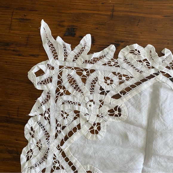 White Battenburg Lace Rectangular Placemat Decor 18.5x15" Cotton Handmade - Picture 4 of 13
